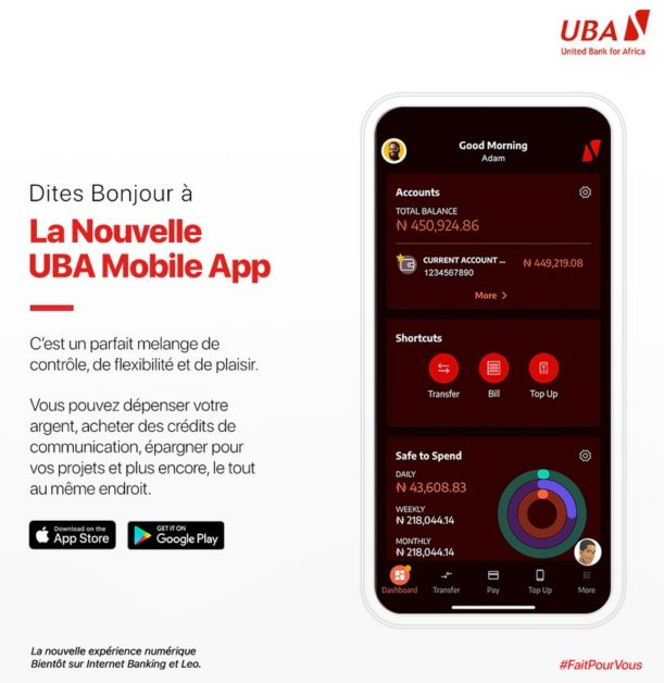 Présentation d une application mobile bancaire avec interface affichant solde, transferts et autres fonctionnalités sur smartphone