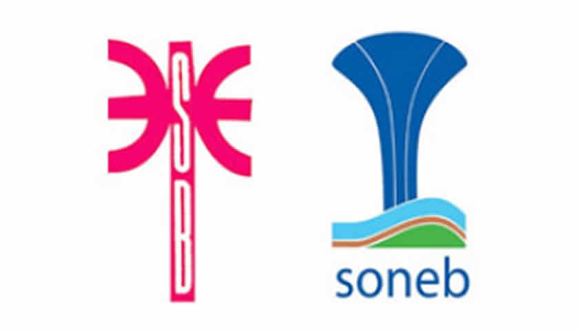 Logos stylisés rouges et bleus côte à côte représentant deux entreprises de services publics