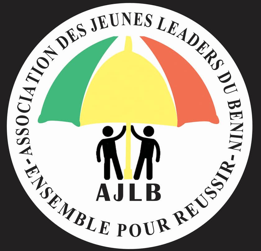 Logo circulaire avec un parapluie tricolore vert jaune rouge et deux silhouettes noires sous le parapluie