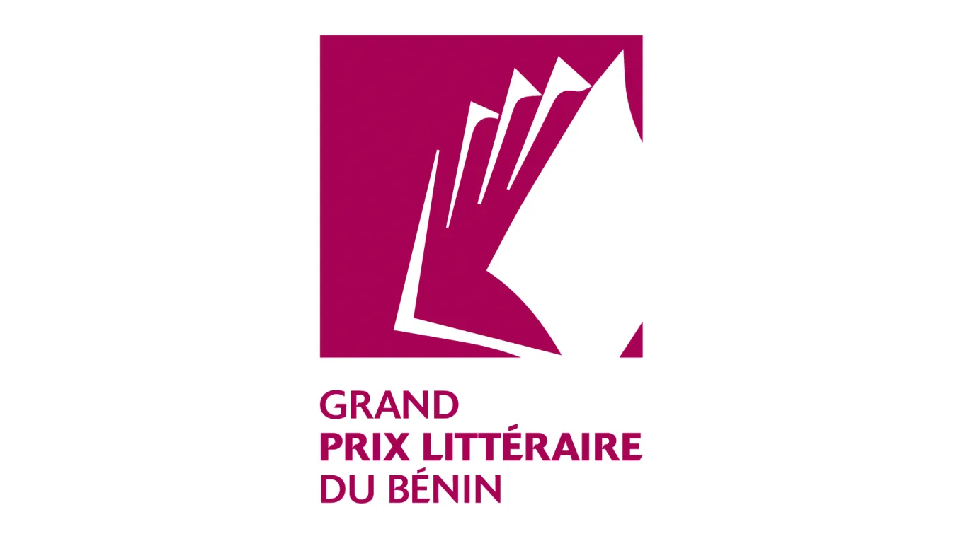 logo stylisé en violet d un livre ouvert avec le texte grand prix littéraire du bénin en dessous