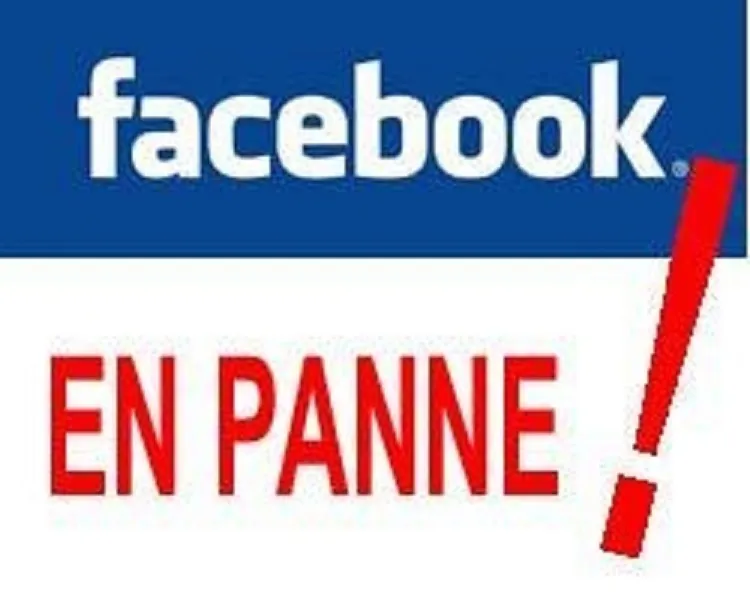 Logo blanc sur fond bleu avec le texte EN PANNE en rouge et un point d'exclamation rouge sur fond blanc