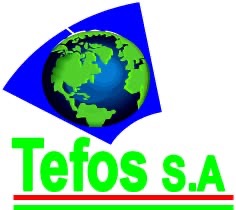 Logo avec un globe terrestre bleu et vert au-dessus du texte vert Tefos S.A. sur fond blanc
