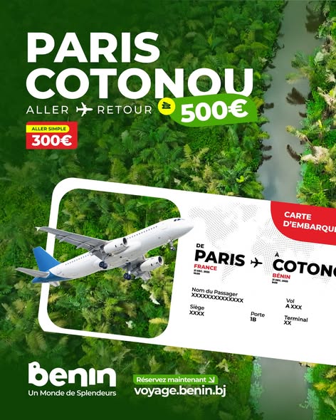 Carte d’embarquement fictive et un avion survolant une forêt dense au-dessus d’une rivière sinueuse